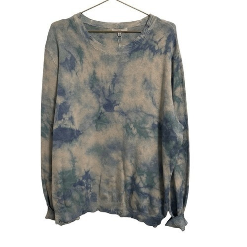 Fate Blue Tie Dye Distressed Cotton Knit Sweater Plus Size 2X NEW
